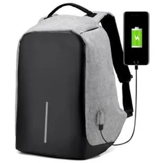 Mochila Anti Furto Laptop c/Usb - Cinza | R$40