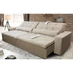 Sofá Retrátil/Reclinável Islândia 2,50m Suede Velut Bege c/ Molas no Assento - King House | R$1330