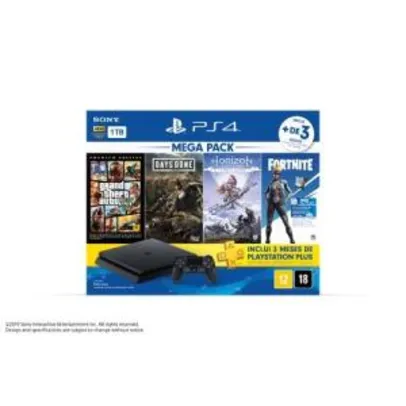 [R$1699.00 C.Sub] Console PS4 1TB + 3 Jogos + Voucher Fortnite + Controle DualShock 4 Bundle Hits 6 - Sony