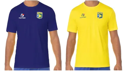 Camiseta Gola Alta de Futebol Topper - Brasil Combate II Masculina Manga Curta Azul  