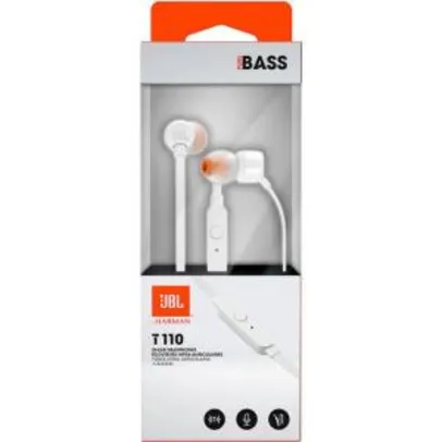 Fone de Ouvido JBL Intra-Auricular - com Microfone Branco T110 - R$36