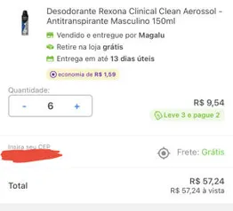 [Cliente Ouro] [Leve3, Pague 2] Desodorante Rexona Clinical | R$ 9,54 cada