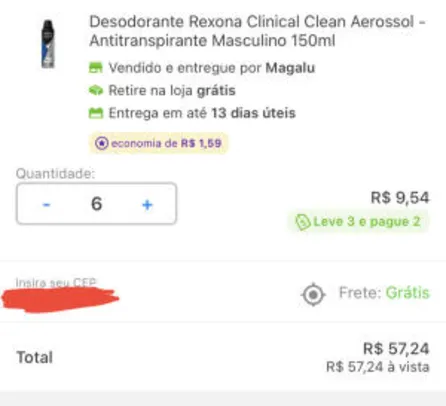 [Cliente Ouro] [Leve3, Pague 2] Desodorante Rexona Clinical | R$ 9,54 cada