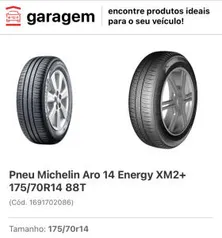 Pneu Michelin Aro 14 Energy XM2+ 175/70R14 88T | R$ 339