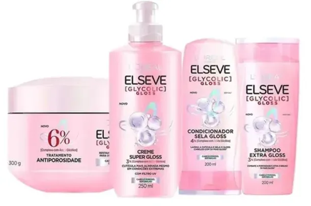 Elseve Glycolic Gloss Kit - Shampoo + Condicionador + Creme Super Gloss + Creme de Tratamento