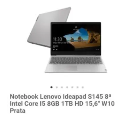 Lenovo Ideapad S145 8ª Intel Core I5 8GB 1TB HD 15,6" W10 Prata | R$2.710
