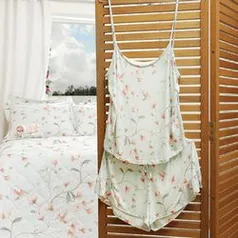 [AME 8,09 SC] Pijama alcinha com short com estampa pólen/beija-flor - casa e conforto