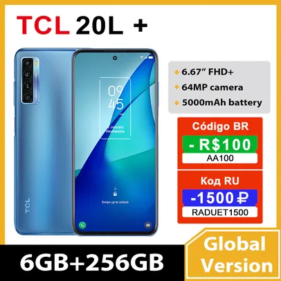 Smartphone TCL Versão global 20l + nfc smartphone 6gb 256gb snapdragon 662 6.67 "fhd + ips 64mp quad camera18w 5000mah bateria android