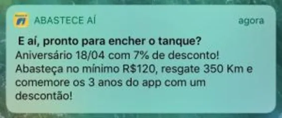 Começou.... App Abastece aí - 7% desconto no aniversário do App