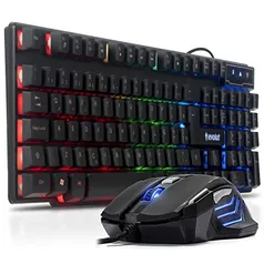 Kit Gamer Teclado Semi Mecanico Gamer Iluminado, Mouse Gamer Com Led USB 3200DPI, 7 Botões