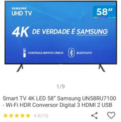 Smart TV 4K LED 58” Samsung 58RU7100 | R$2.610