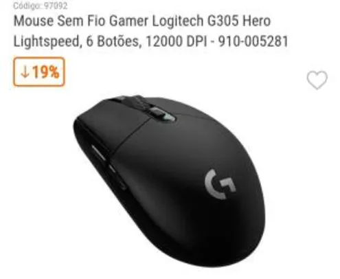 Mouse Sem Fio Gamer Logitech G305 Hero Lightspeed, | R$240