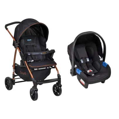 Travel System Burigotto Carrinho de Bebê com Bebê Conforto Ecco + Touring X Preto com Cobre