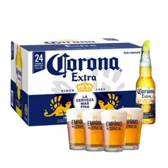 Kit 24 Cervejas Corona 330ml + 4 Copos Empório da Cerveja 350ml