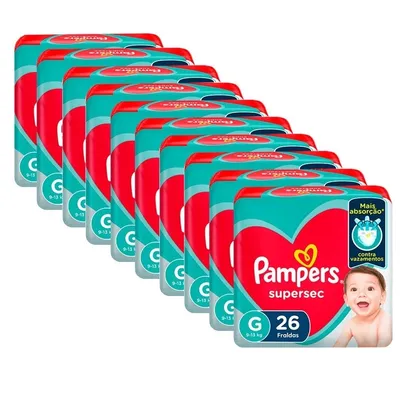 kit 10 pct Fraldas (260 un.) G Pampers supersec PACOTÃO G