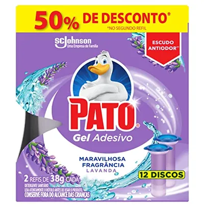 Pato Desodorizador Gel Adesivo 2 Refis Lavanda, Limpeza Banheiro, Vaso Sanitário Limpo e Perfumado, 12 Discos