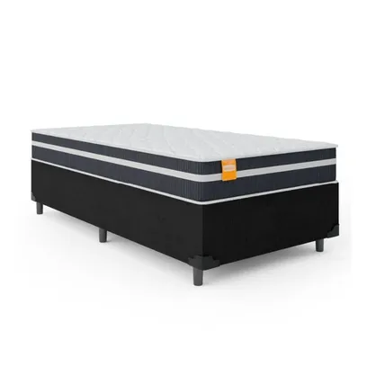 Foto do produto Cama Box Solteiro Colchão Molas Qatar 88x188x60cm Branco / Preto - Suporta Até 150kg