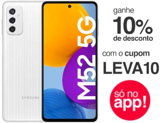 Smartphone Samsung Galaxy M52 5G 128GB 5G Wi-Fi Tela 6.7'' Dual Chip 6GB RAM Câmera Tripla + Selfie 32MP - Branco