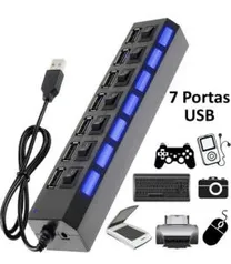 Hub 7 Portas Usb Auxiliar Duplicador, Multiplicador, Extensão