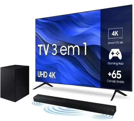 Samsung Smart TV 65" UHD 4K 65CU7700 + Soundbar Samsung HW-A555