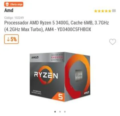 Processador AMD Ryzen 5 3400G | R$ 949