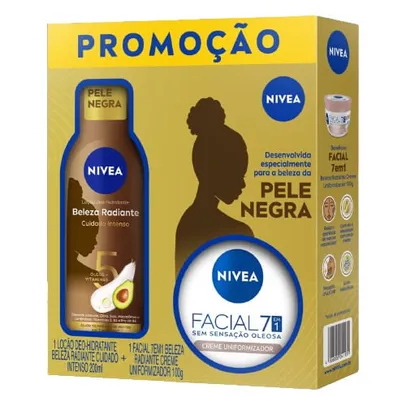 Kit Nivea Beleza radiante Pele negra loção corporal Deo-Hidratante  200ml + Creme Facial uniformizador 100g