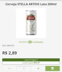 Cerveja STELLA ARTOIS Lata 269ml leve 8 pague 6