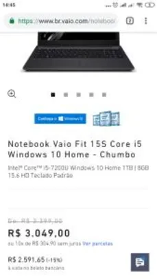 Intel® Core™ i5-7200U Windows 10 Home 1TB | 8GB 15.6 HD Teclado Padrão  por R$ 2592