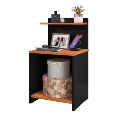 Mesinha LateralCama Nicho Decoração Mesa Cabeceira Prateleira Suspensa Organizadora Quarto – Preto/Cinamomo- RPM Móveis