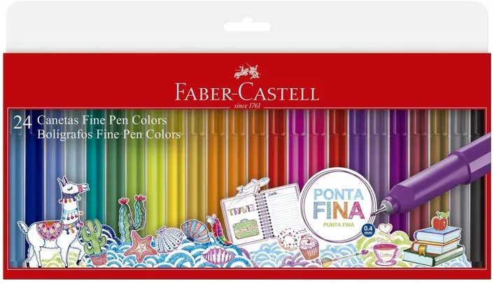 Fine Pen Faber Castell, 24 cores, caneta ponta fina