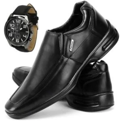 Saindo por R$ 90: Sapato Conforto Social SapatoFran com Relógio Masculino - Preto | R$90 | Pelando