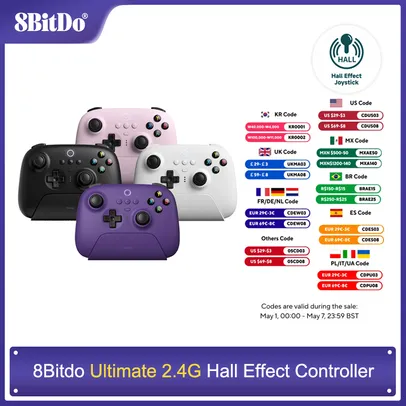 [IMPOSTO INCLUSO] Controle Sem Fio com Dock de Carregamento 8BitDo Ultimate com Hall Effect