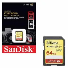 Cartão Sdxc 64gb 90mb/S Sandisk Extreme, Classe 10 E 4k - R$110