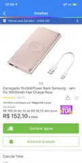 Carregador Portátil/Power Bank Samsung - sem Fio 10000mAh | R$152