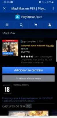 Jogo Mad Max R$28