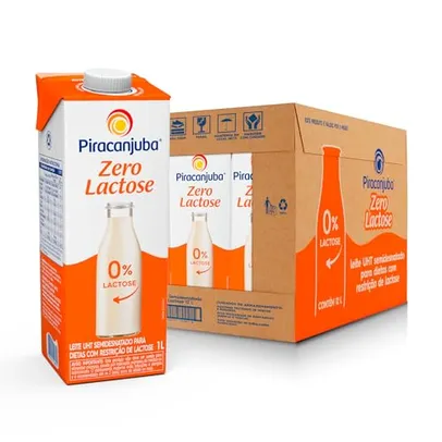 [REC]Pack de Leite Semidenatado Piracanjuba Zero Lactose 1L - 12 Unidades