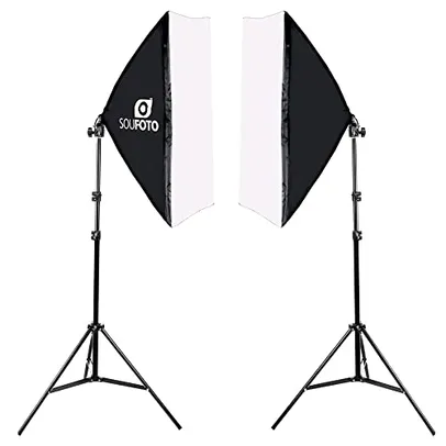 Kit de Iluminação Duplo com Softbox 50x70cm de Soquete E-27 Embutido e Tripé de 2 metros