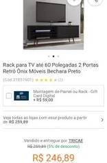 Rack para TV até 60 Polegadas 2 Portas Retrô Ônix Móveis Bechara Preto