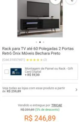 Rack para TV até 60 Polegadas 2 Portas Retrô Ônix Móveis Bechara Preto