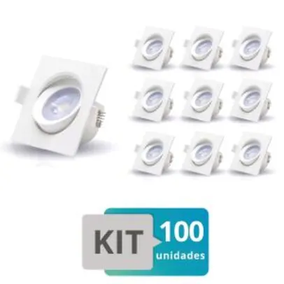 BUG Kit 100 Spot Led Embutir Quadrado 7W Branco Quente - Avant