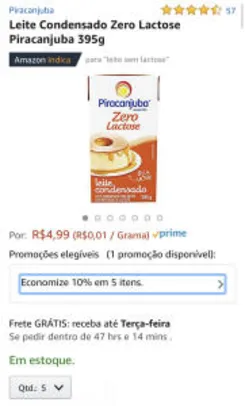 [PRIME] 5 Leites Condensados Zero Lactose Piracanjuba 395g - R$12