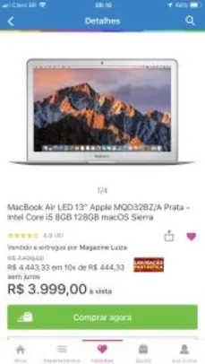 MacBook Air LED 13” Apple MQD32BZ/A Prata - Intel Core i5 8GB 128GB macOS Sierra | R$3.999