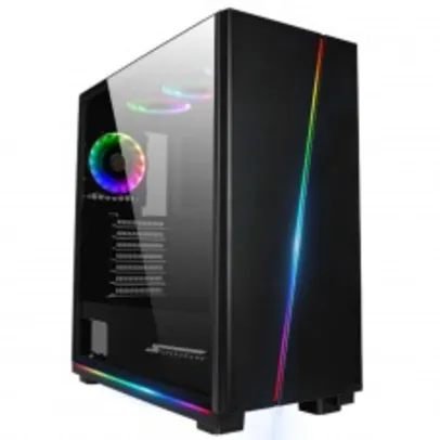 Gabinete Gamer SuperFrame Slash, ARGB, Mid Tower, Vidro Temperado, E-ATX, Black, Sem Fonte, Com 3 Fans