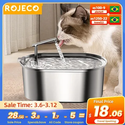 Fonte de água em aço inox para gato 3.2L Rojeco 