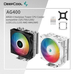 (Taxa Inclusa / Moedas) Cooler DEEPCOOL AG400 Air Cooler, 4 Heat Pipe, ARGB, Processador PWM, Cooler CPU