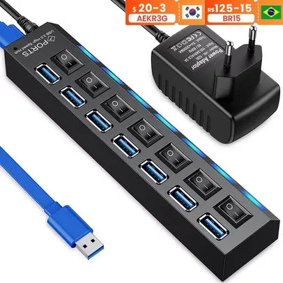 [Primeira Compra]Hub Multi Divisor Usb 3 Hab Uso Adaptador De Energia