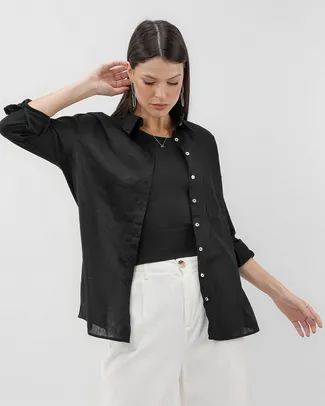 Camisa feminina alongada com bolso - Preto |  AK by Riachuelo