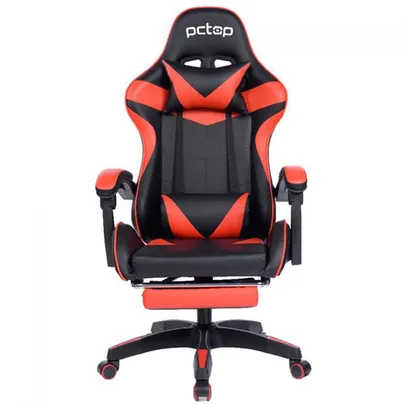 Cadeira Gamer PCTop Racer, Reclinável, Preta e Vermelha, Suporta Até 120KG