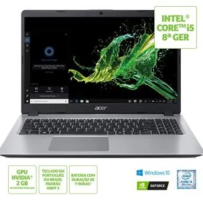 [Boleto] Mochila + Notebook Acer Aspire 5 A515-52G-522Z c/ MX130,  i5-8265U, 8GB e SSD de 512GB