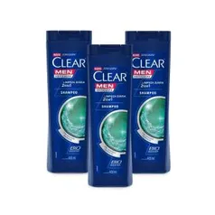 Kit 3 Shampoos Anticaspa Clear Men 2 Em 1 Limpeza Diária 400ml - Leve 03 Pague 02